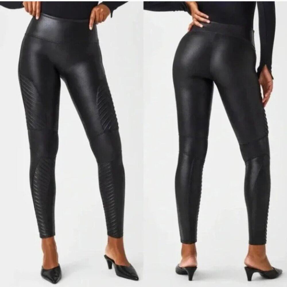 SPANX 20136R Fashion Slim Moto Faux Leather Leggings NWT Size Large